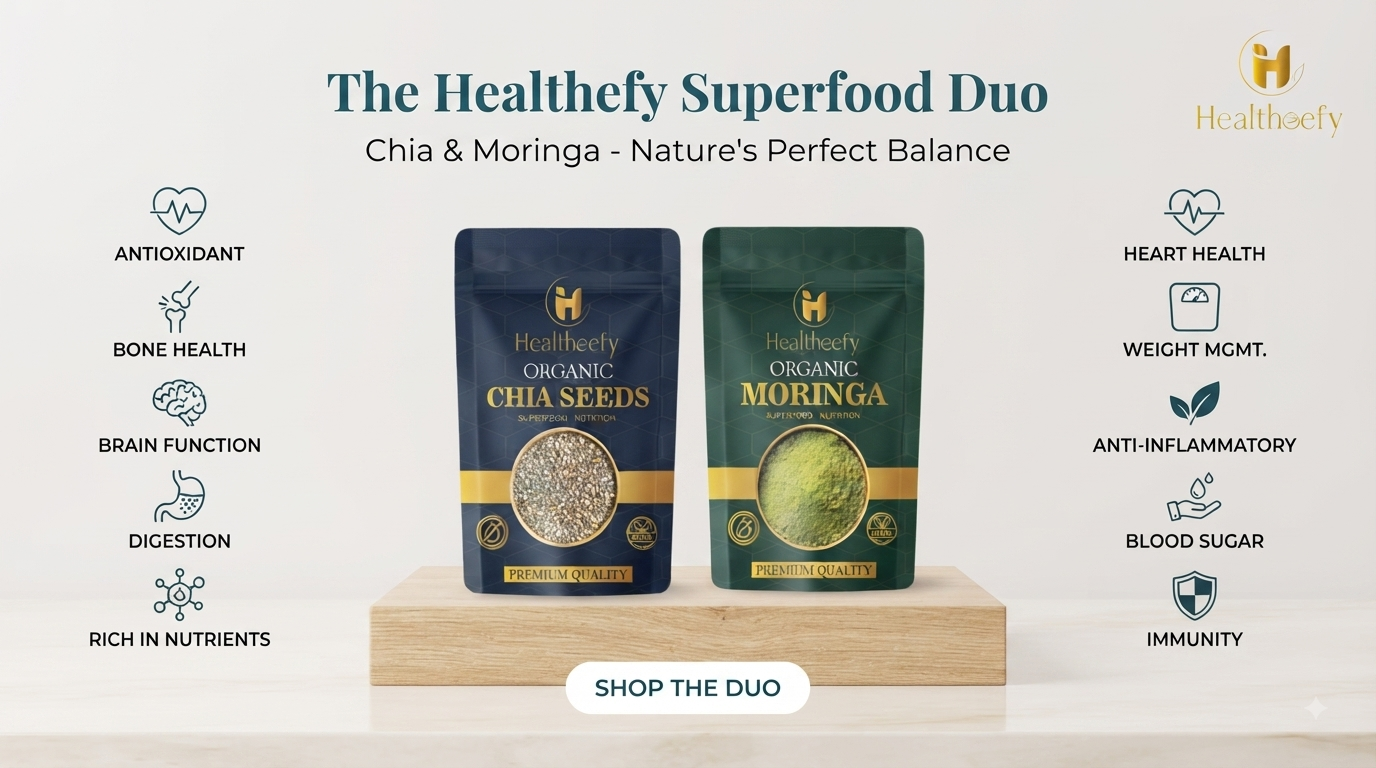 Healtheefy Ultimate Superfood Duo (Organic Chia Seeds & Organic Moringa Powder)